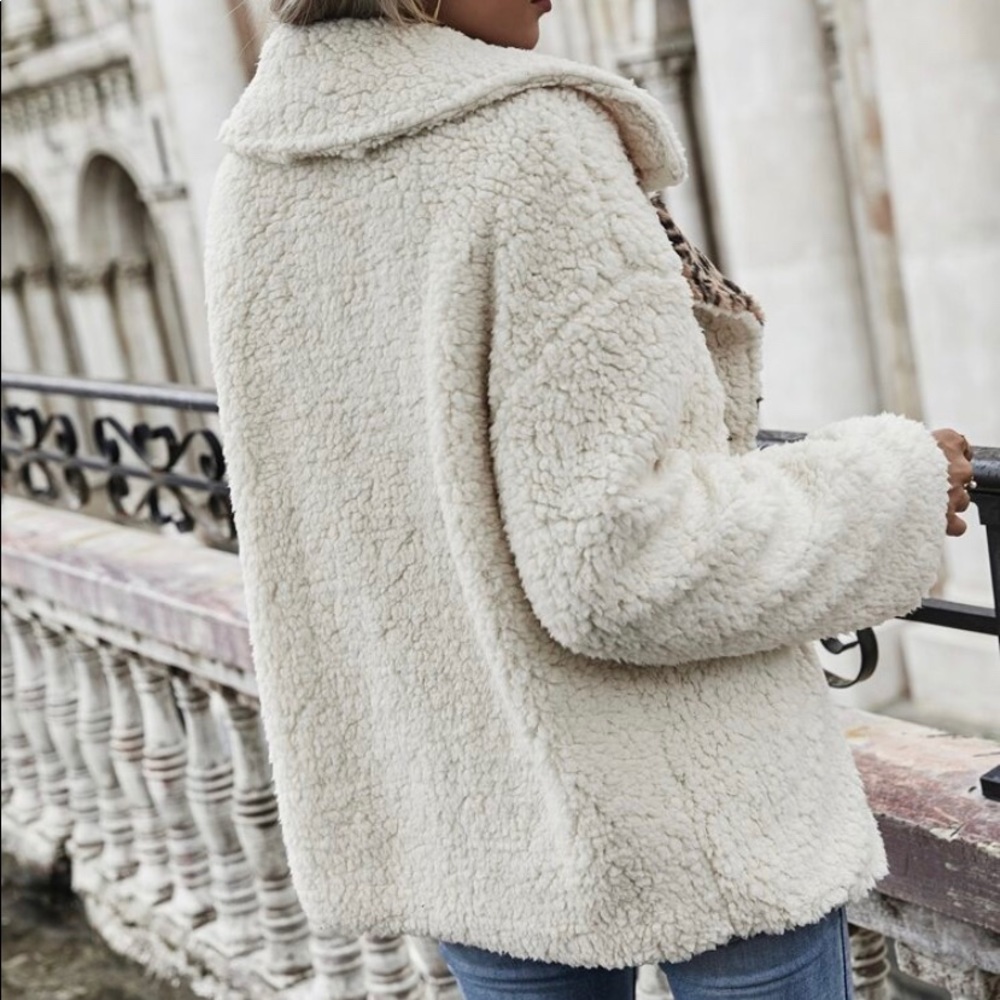 LAST! New Leopard Cozy Teddy Shearling Coat Jacket - Picture 4 of 6